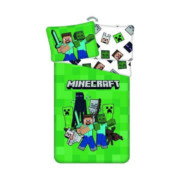 Lenjerie de pat pentru copii verde din microfibră pentru pat de o persoană 140x200 cm Minecraft Block Stack – Jerry Fabrics
