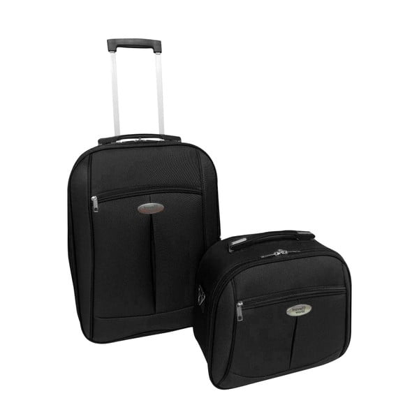 Set valiză călătorii pe roți și geantă cosmetice Travel World, negru
