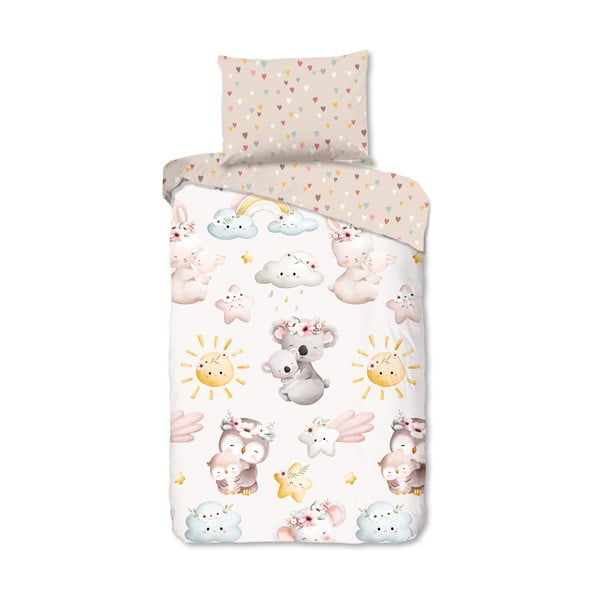 Lenjerie de pat pentru copii maro-bej din bumbac pentru pat de o persoană 140x200 cm Hugs – Good Morning