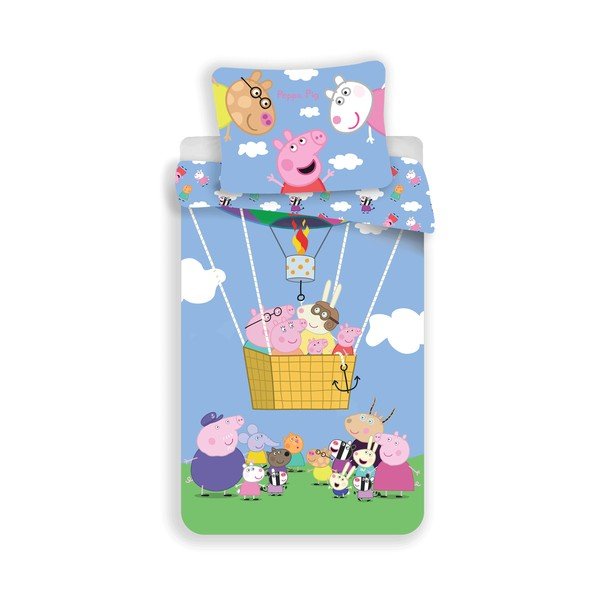 Lenjerie de pat din bumbac pentru copii Jerry Fabrics Peppa Pig, 140 x 200 cm, albastru deschis