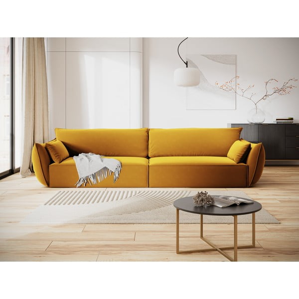 Canapea galben-muștar cu tapițerie din catifea 248 cm Vanda – Mazzini Sofas-image-1
