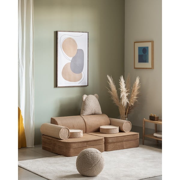 Canapea pentru copii maro cu tapițerie din catifea reiată  132 cm Settee – Wigiwama-image-4