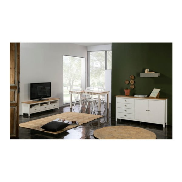 Comodă cu 4 sertare din lemn masiv de pin Marckeric Jade, lungime 150 cm, alb-image-1