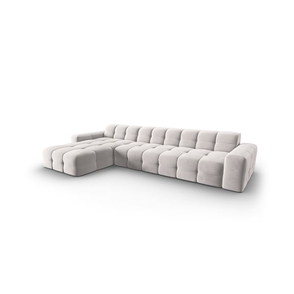 Colțar gri deschis cu tapițerie din catifea (pe partea stângă) Kendal – Micadoni Home-image-3