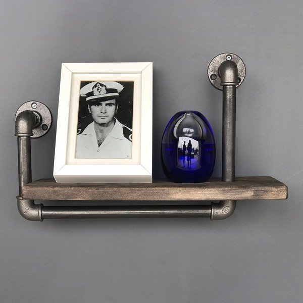 Raft din lemn pentru perete Boruraf Angela, conductă metalică-image-4