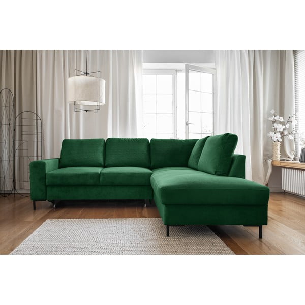 Colțar verde închis extensibil cu tapițerie din catifea reiată  (cu colț pe partea dreaptă) Lofty Lilly – Miuform-image-1