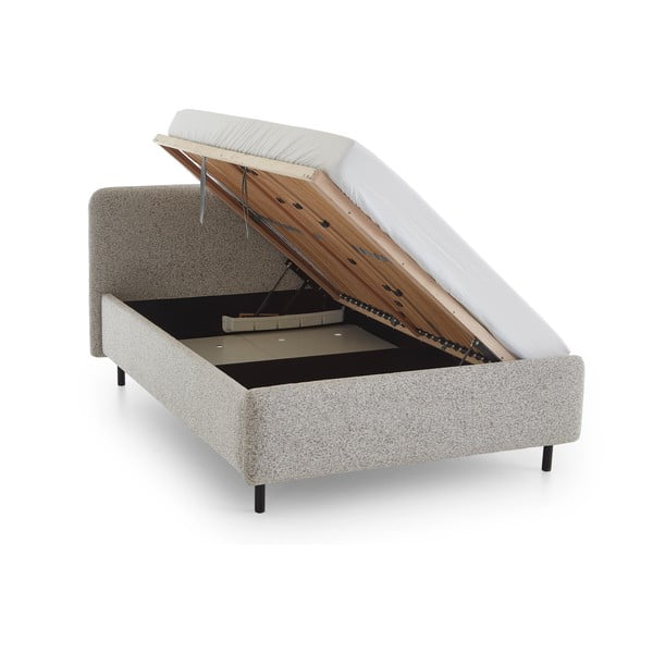 Pat matrimonial bej tapițat cu spațiu de depozitare cu somieră 180x200 cm Primo – Meise Möbel-image-3