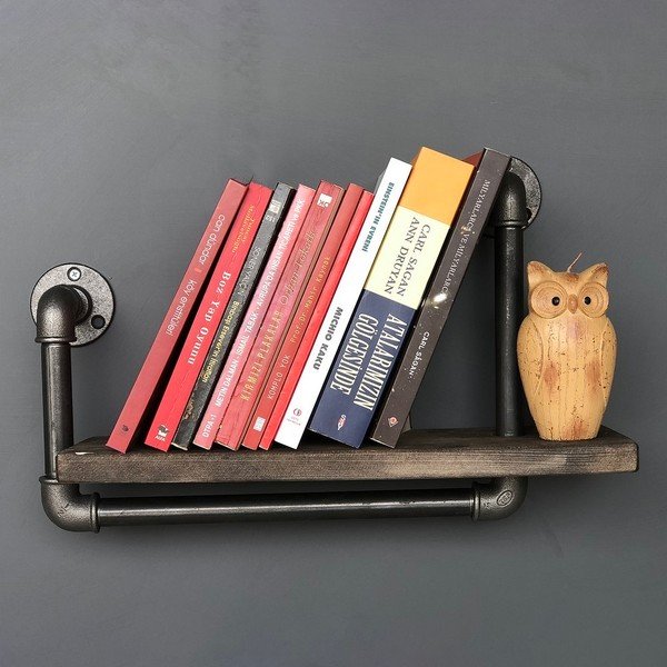 Raft din lemn pentru perete Boruraf Angela, conductă metalică-image-3