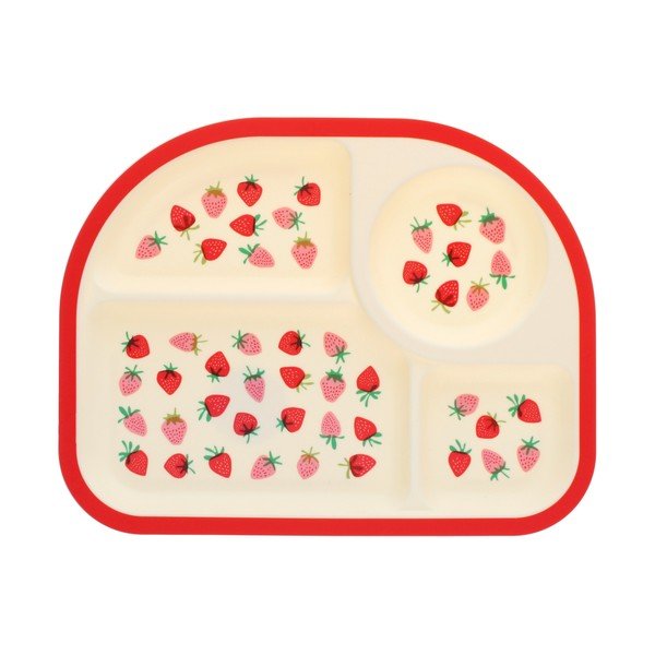 Farfurie pentru copii roșie/bej din plastic 21x27 cm Little Strawberry – Rex London