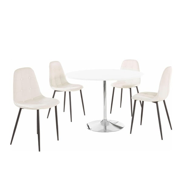 Set masă rotundă cu 4 scaune Støraa Terri, alb