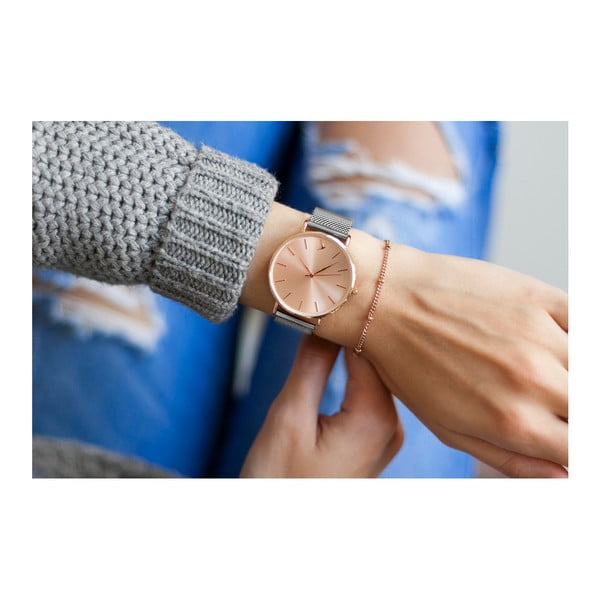 Ceas damă, curea metalică din inox Emily Westwood Luxury, roz auriu-argintiu-image-3