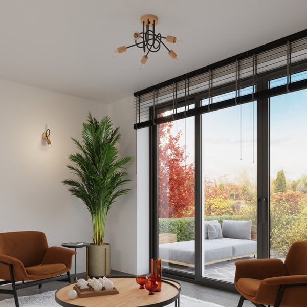 Plafonieră neagră/în culoare naturală 15x61 cm Tumber – Sollux-image-3