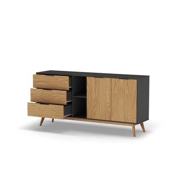 Comodă negru/natural  joasă din lemn de pin 165x80 cm Lavis – Marckeric-image-2