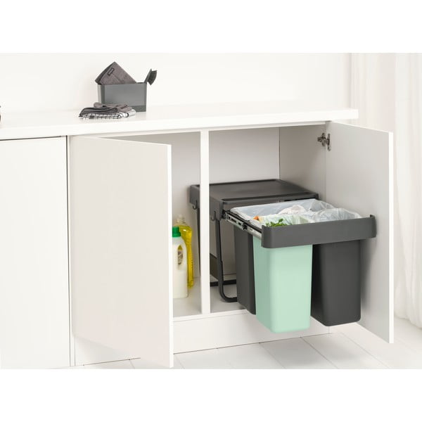 Coș de gunoi verde mentă/gri închis de reciclat/ încorporat din plastic 40 l Sort&Go – Brabantia-image-1