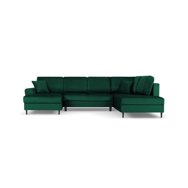 Colțar verde extensibil, cu spațiu de depozitare cu tapițerie din catifea (cu colț pe partea dreaptă, în formă de "U") Kyoto – Cosmopolitan Design