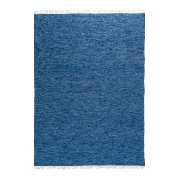 Covor din lână țesut manual Linie Design Solid, 140 x 200 cm, albastru