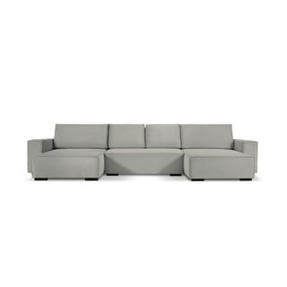 Canapea extensibilă din catifea în formă de U Mazzini Sofas Azalea, gri deschis