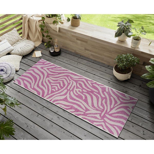 Covor adecvat pentru exterior NORTHRUGS Cebra, 70 x 300 cm, roz - bej-image-1