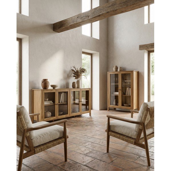 Vitrină în culoare naturală din lemn de pin 186x80x40 cm Alessandra – Marckeric-image-4