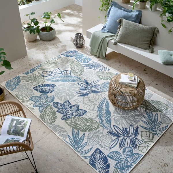 Covor pentru exterior și interior verde/albastru 200x290 cm Bella Leaf – Flair Rugs-image-1