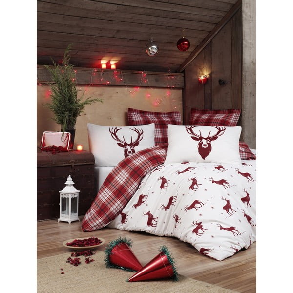 Lenjerie și cearceaf din amestec de bumbac pentru pat dublu Mijolnir Geyik Claret Red, 200 x 220 cm