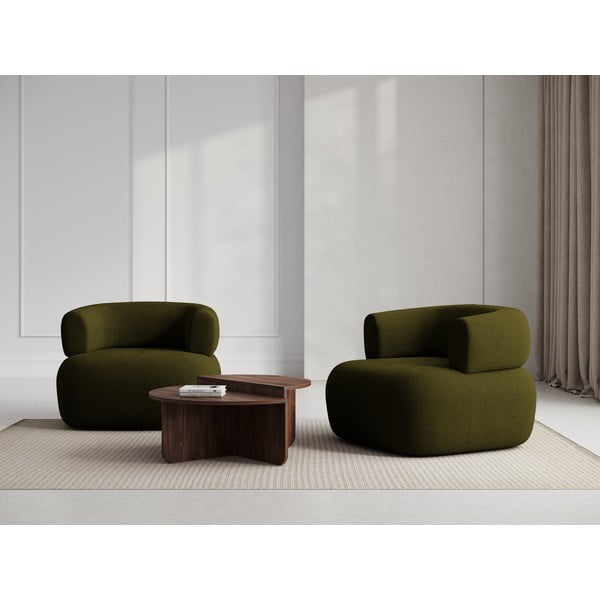 Fotoliu verde cu tapițerie din țesătură bouclé Jenny – Micadoni Home-image-1