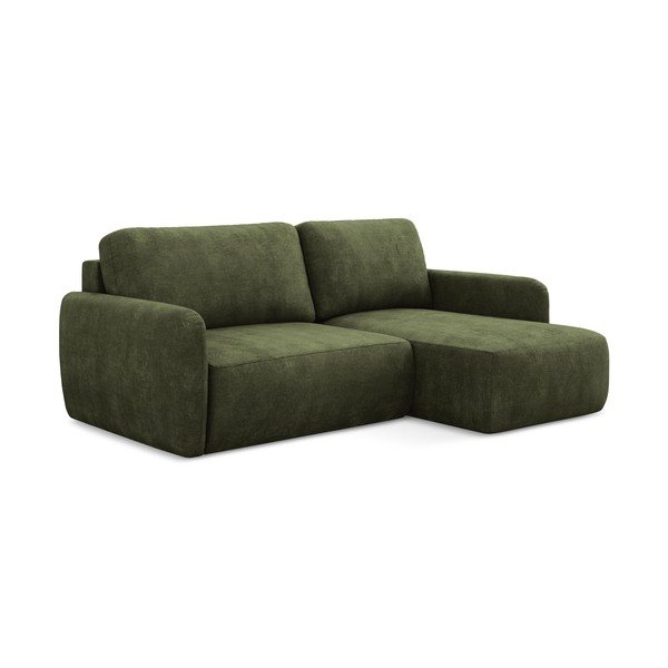 Colțar verde extensibil/cu spațiu de depozitare cu tapițerie din chenille (cu colț pe partea dreaptă/cu șezlong) Lilo – Makamii-image-1