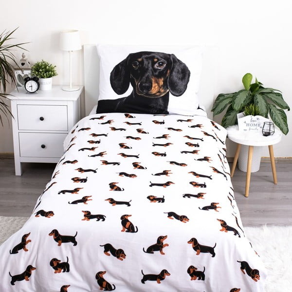 Lenjerie de pat pentru copii alb-negru din bumbac pentru pat de o persoană 140x200 cm Dachshund – Jerry Fabrics-image-2