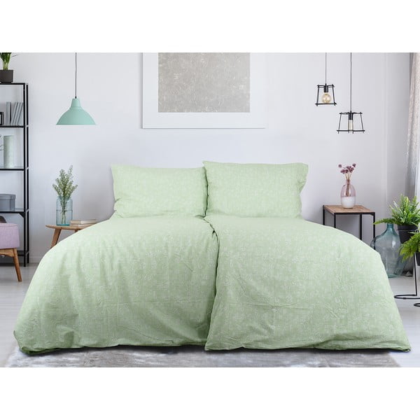 Lenjerie de pat verde din țesătură crep pentru pat de o persoană 140x200 cm Green Flowers – B.E.S.