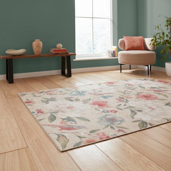 Covor bej lavabil 122x170 cm Pipa Floral – Catherine Lansfield-image-1