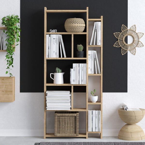 Bibliotecă în culoare naturală cu aspect de lemn de stejar 65x150 cm Momo – Kalune Design-image-2