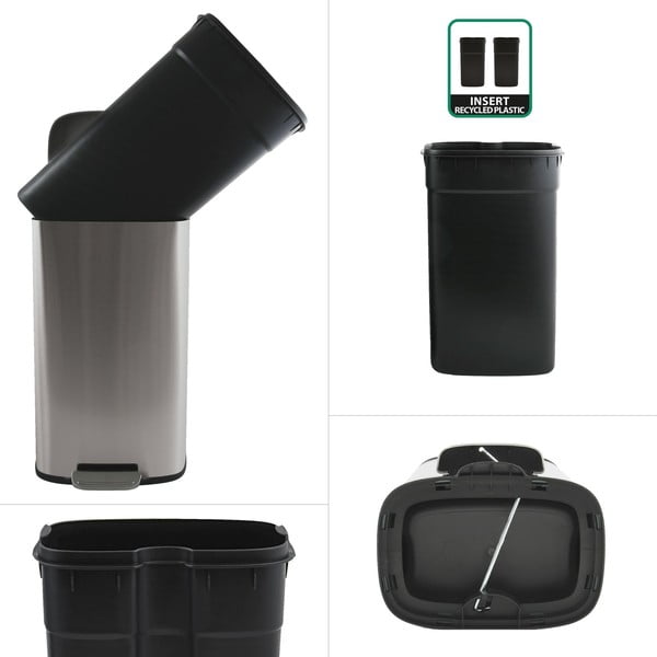 Coș de gunoi argintiu mat cu pedală din oțel 50 l   Akira – Spirella-image-2