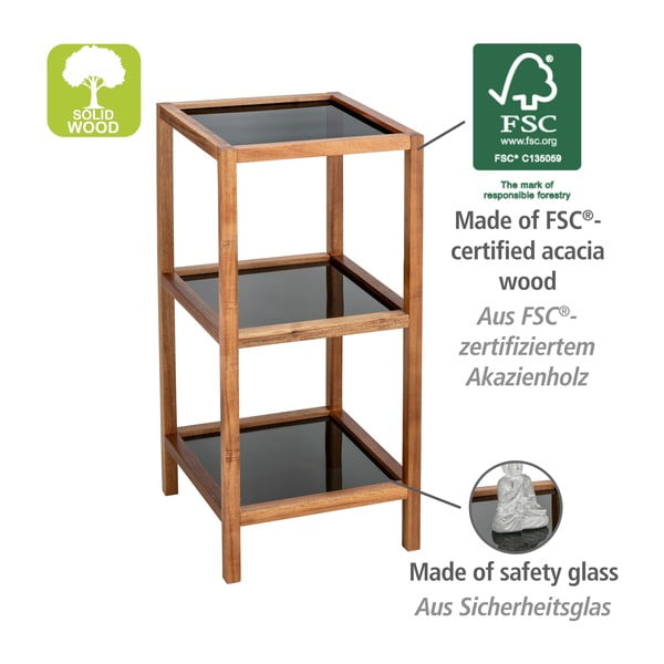 Etajeră de baie neagră/în culoare naturală din sticlă 36x79 cm Fondi – Wenko-image-4