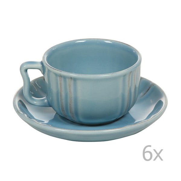 Set 6 cești cu farfurie din ceramică Santiago Pons Ribbing, albastru 