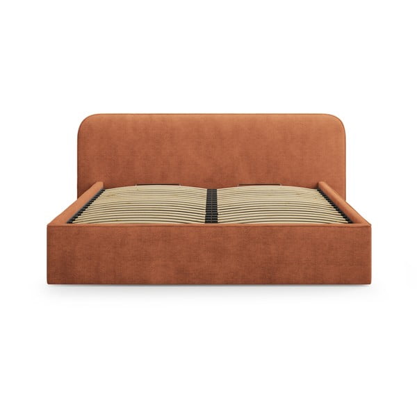 Pat matrimonial cărămiziu tapițat cu spațiu de depozitare cu somieră 160x200 cm Elizabeth – Micadoni -image-4