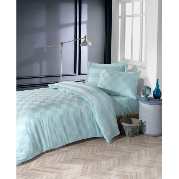 Lenjerie de pat verde-mentă din damasc pentru pat de o persoană 140x200 cm Kareli – Mijolnir