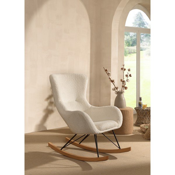 Fotoliu de copii alb balansoar cu tapițerie din stofă bouclé ROCKY – Vipack-image-2