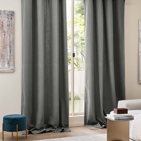 Draperie gri antracit termoizolantă din catifea reiată 140x260 cm Madison – douceur d'intérieur-image-3