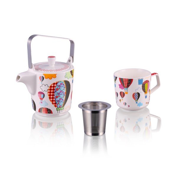 Ceainic cu 6 cești din porțelan chinezesc și sită pentru ceaiul vrac Silly Design Baloons, 500 ml-image-1