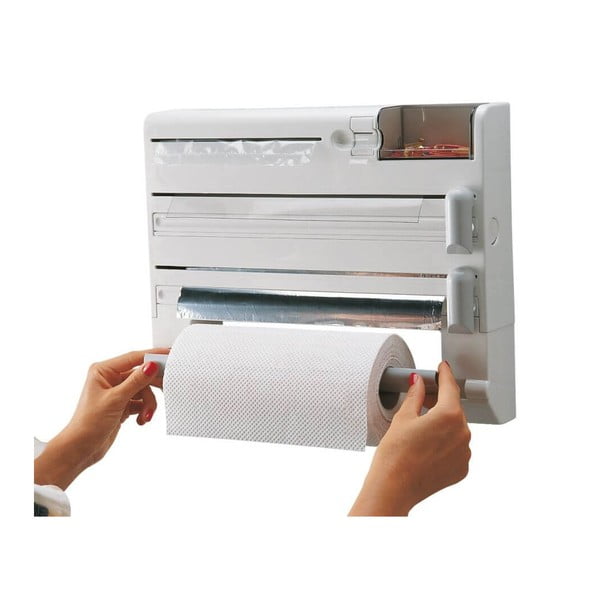Dispenser pentru prosoape de bucătărie din hârtie și folie de aluminiu alb de montat pe perete din plastic Parat – LEIFHEIT-image-1