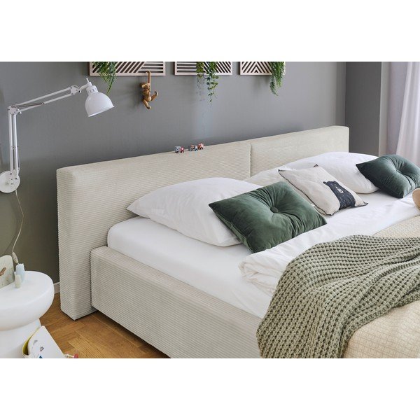 Pat matrimonial bej tapițat cu spațiu de depozitare cu somieră 200x240 cm Cube – Meise Möbel-image-3