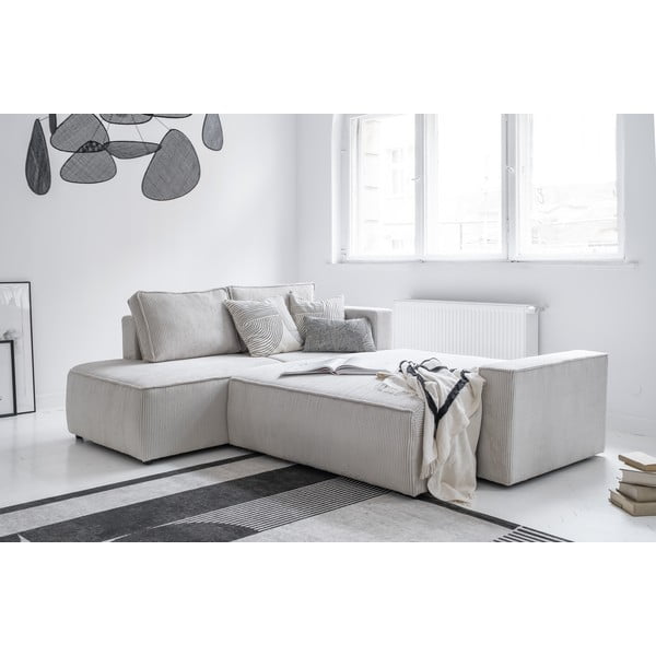 Colțar alb extensibil cu tapițerie din catifea reiată  (cu colț pe partea stângă ) Brave Dave – Miuform-image-4