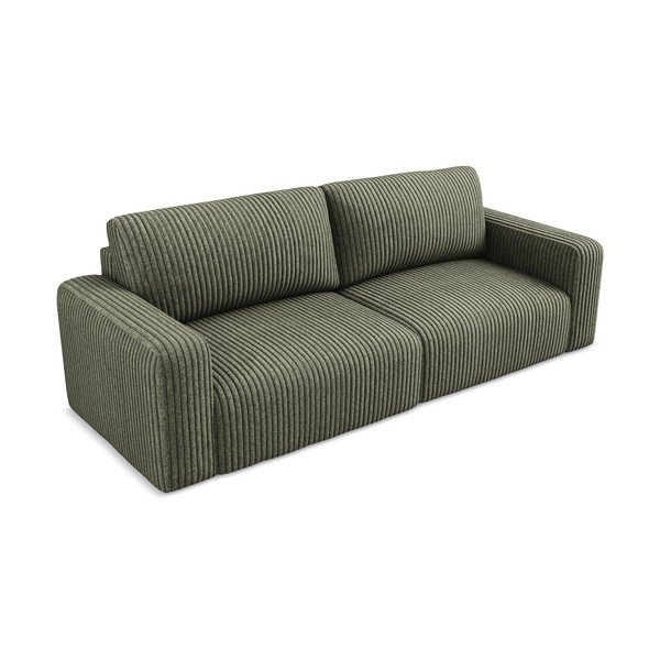 Canapea verde extensibilă/cu spațiu de depozitare cu tapițerie din catifea reiată  252 cm Kona – Makamii-image-3