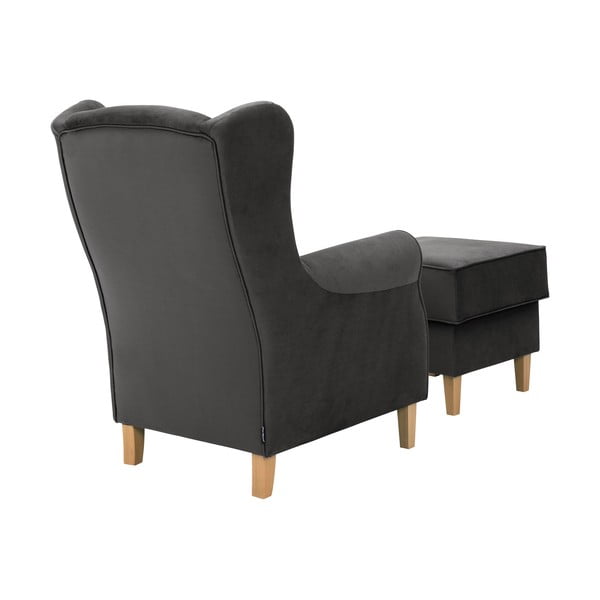 Fotoliu din catifea cu taburet pentru picioare Max Winzer Lorris, gri antracit-image-3