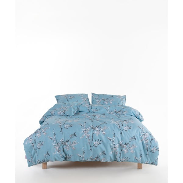Lenjerie de pat albastră din bumbac ranforcé pentru pat dublu, extinsă 240x220 cm Blue Floral – Mila Home Luxury