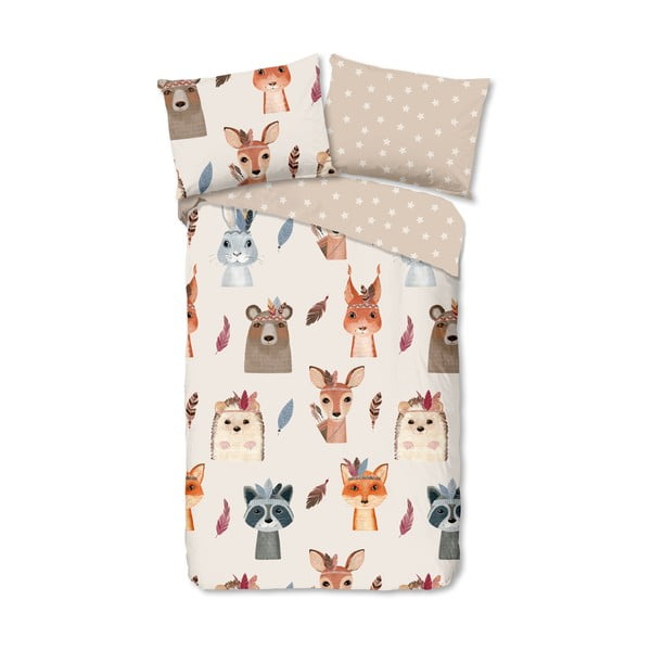 Lenjerie de pat pentru copii maro-bej din bumbac pentru pat de o persoană 140x200 cm Rave – Good Morning