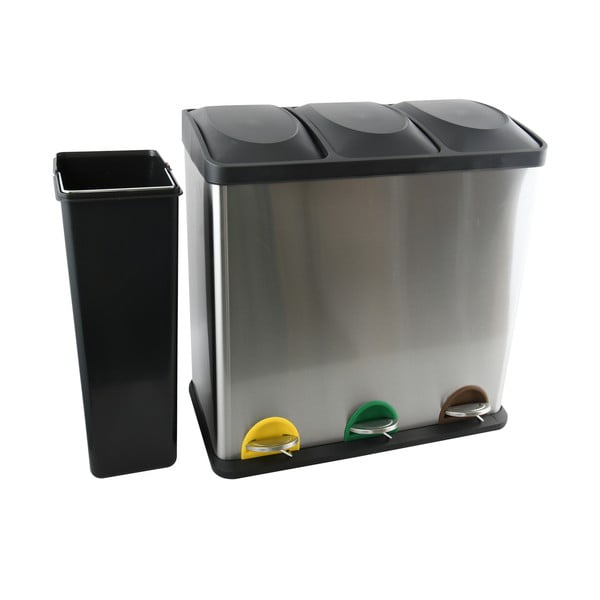 Coș de gunoi argintiu mat pentru reciclare/cu pedală 3x20 l din oțel   Tri Selectif – MSV-image-3