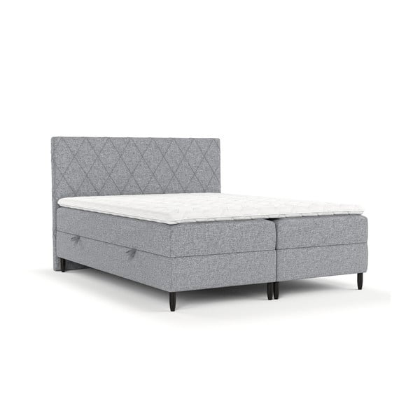 Pat boxspring gri cu spațiu de depozitare 200x200 cm Gwen – Maison de Rêve