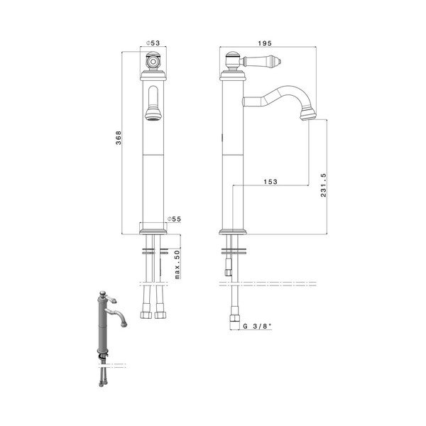 Baterie argintiu-lucios pentru chiuvetă înaltă Vienna – Sapho-image-4
