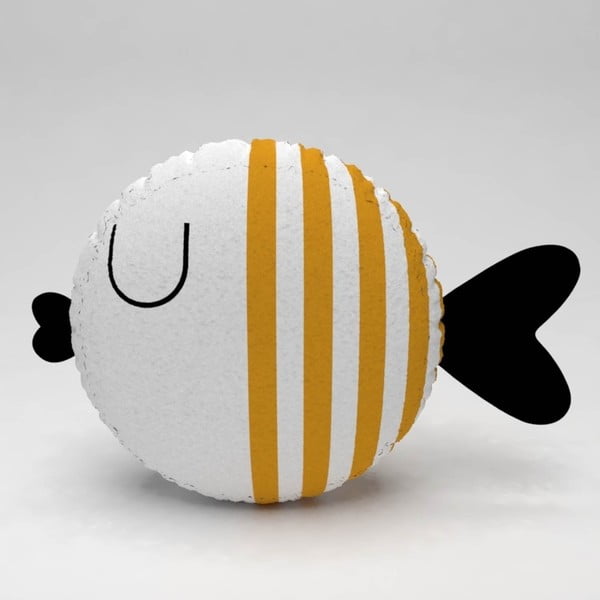 Pernă în formă de pește Fish Stripes, ⌀ 32 cm, alb-galben